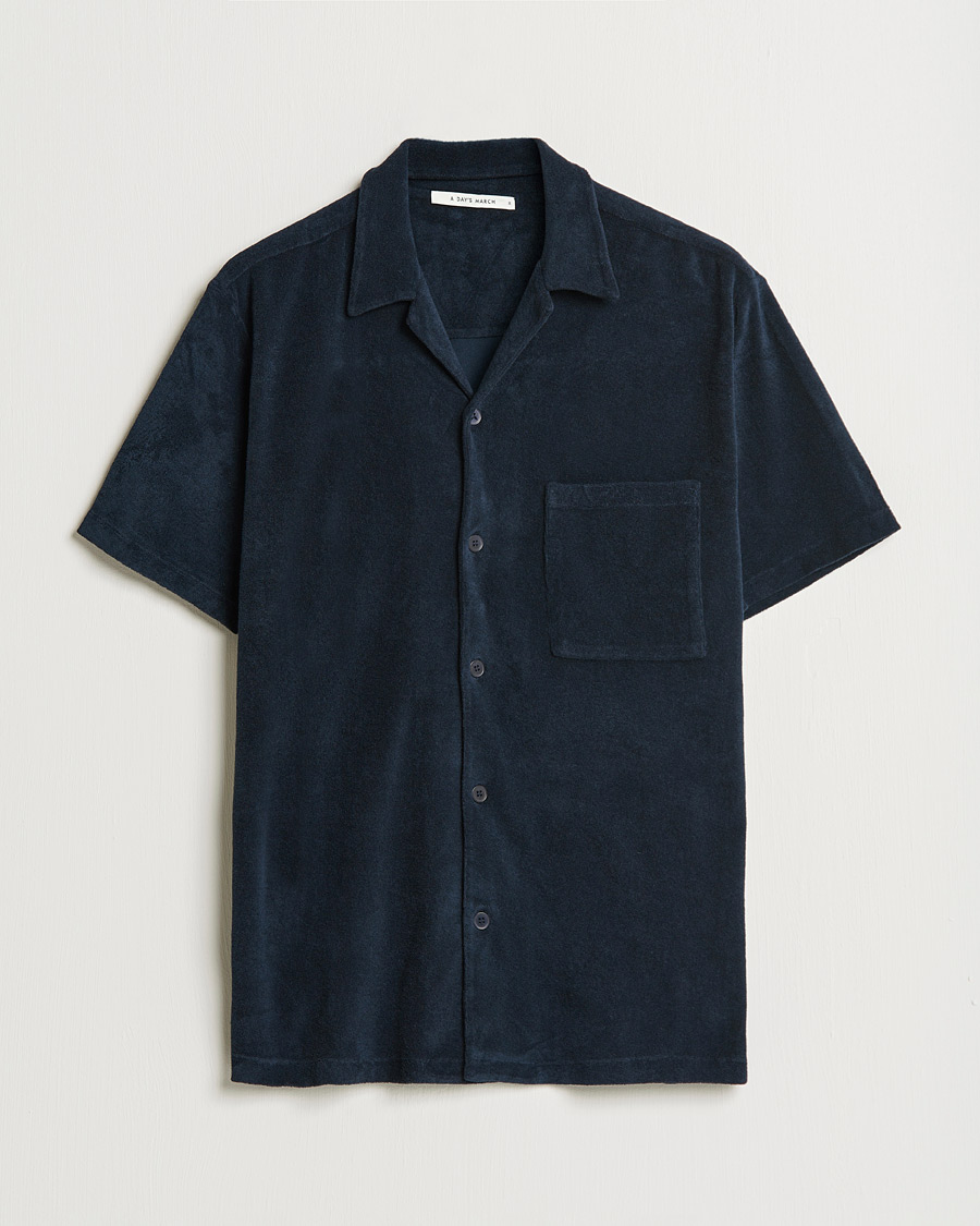 Mies | Kauluspaidat | A Day's March | Yamu Short Sleeve Terry Shirt Navy