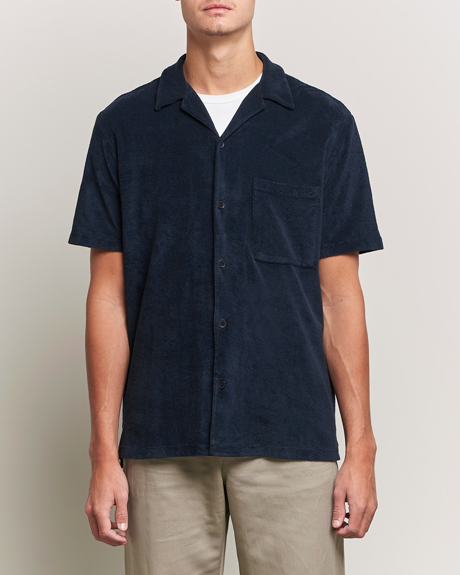 Mies | Kauluspaidat | A Day's March | Yamu Short Sleeve Terry Shirt Navy