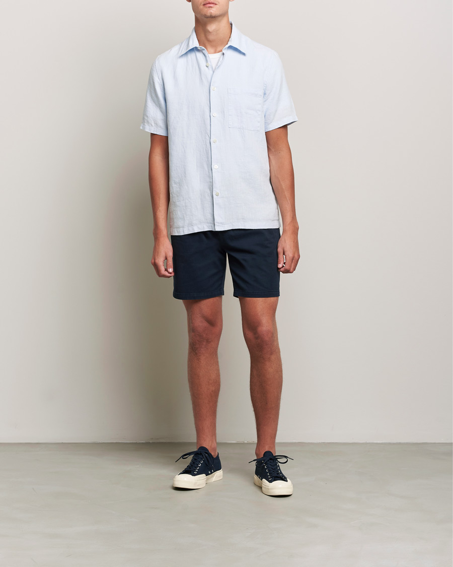 Mies |  | A Day's March | Khito Short Sleeve Linen Shirt Light Blue
