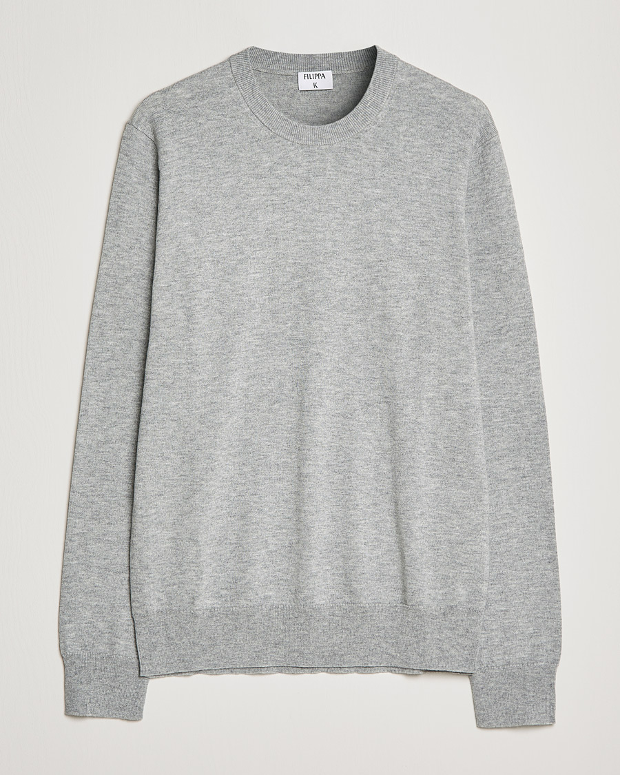 Mies | Puserot | Filippa K | Cotton Merino Basic Sweater Light Grey Melange