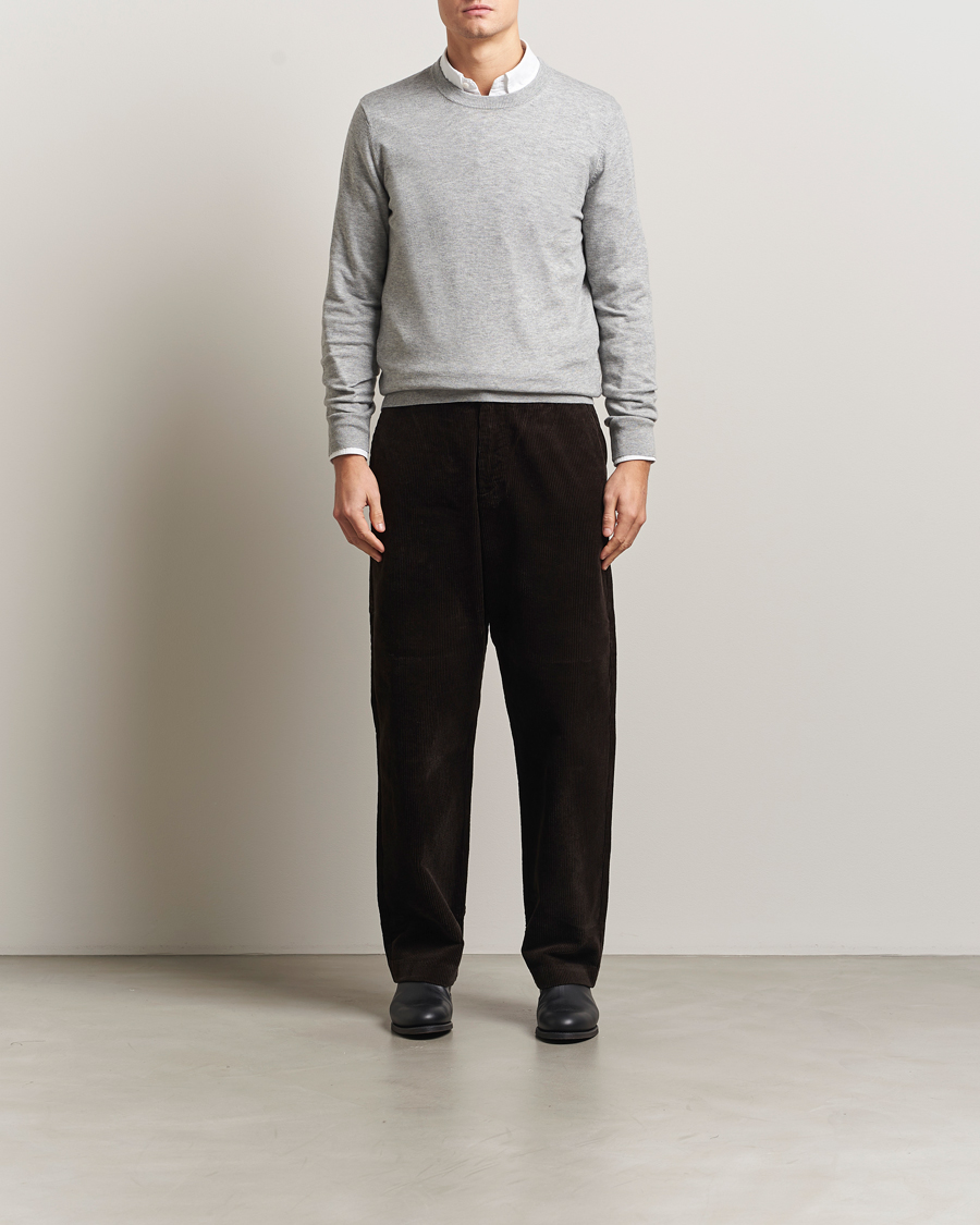 Mies | Puserot | Filippa K | Cotton Merino Basic Sweater Light Grey Melange