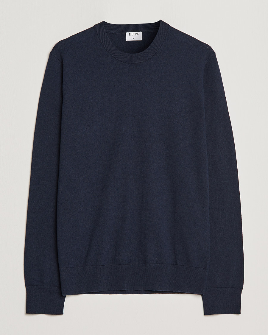 Mies | Puserot | Filippa K | Cotton Merino Basic Sweater Navy
