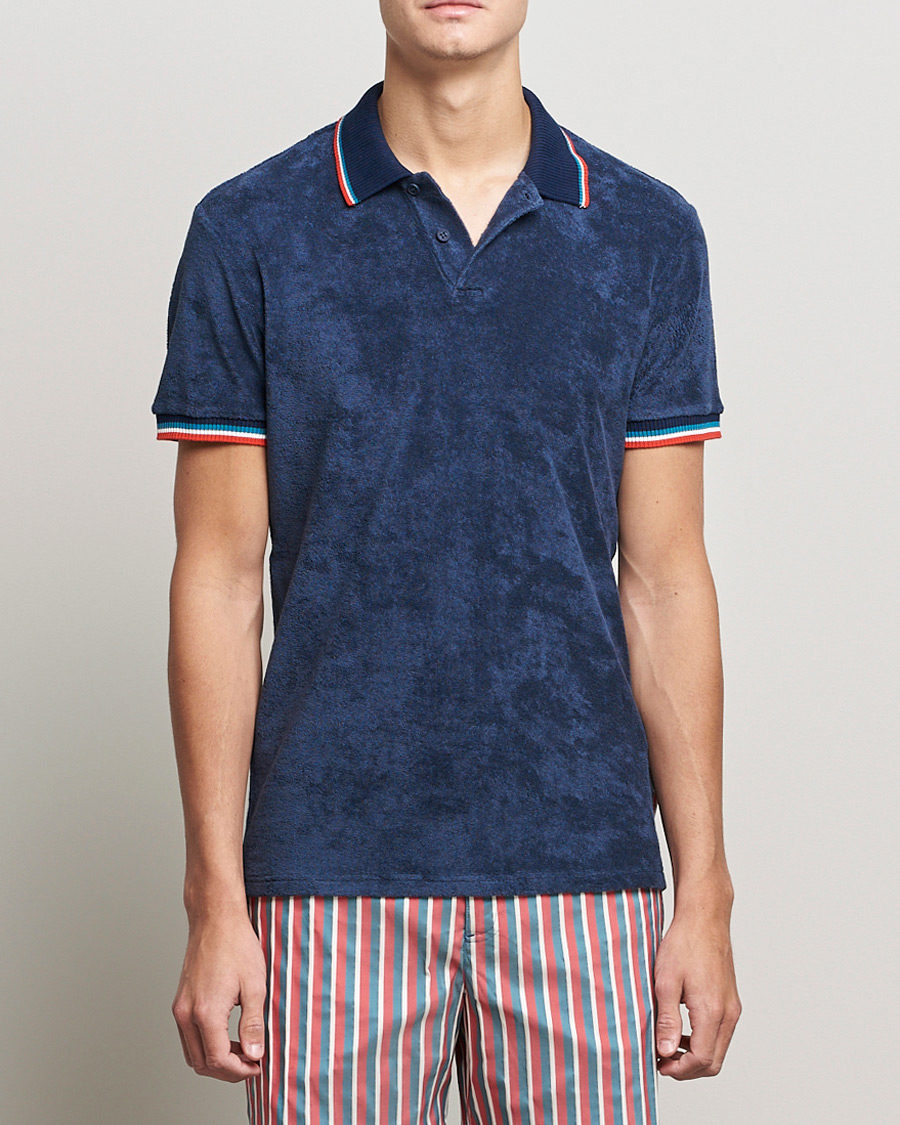 Mies | Pikeet | Orlebar Brown | Jarrett Towelling Striped Tipping Polo Navy