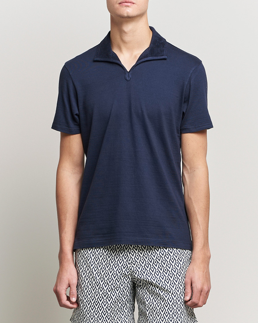Mies | Pikeet | Orlebar Brown | Albert GD Towelling Trim Polo Night Iris