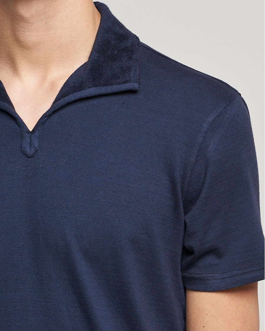 Mies | Pikeet | Orlebar Brown | Albert GD Towelling Trim Polo Night Iris