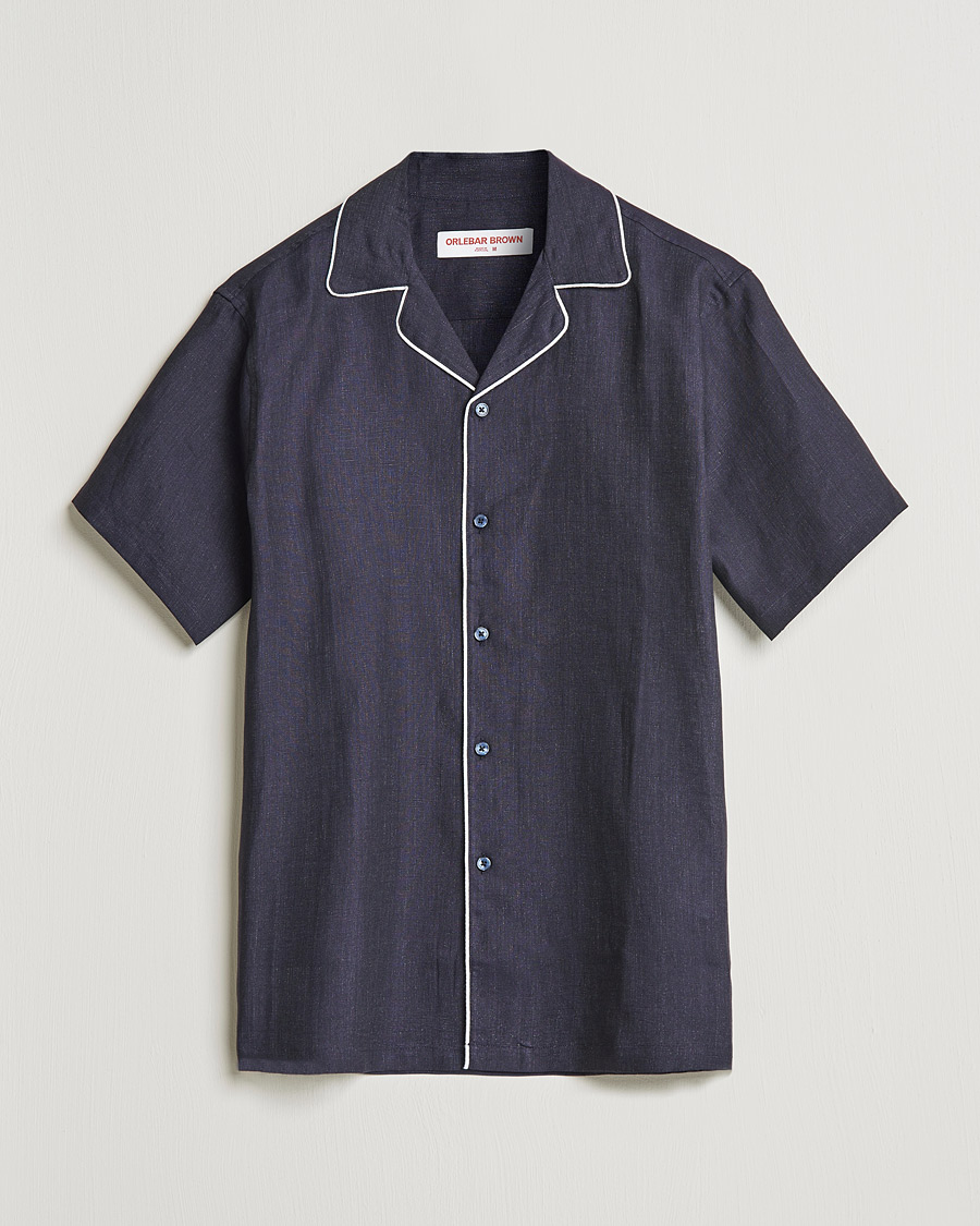 Mies | Kauluspaidat | Orlebar Brown | Hibbert Short Sleeve Linen Shirt Navy