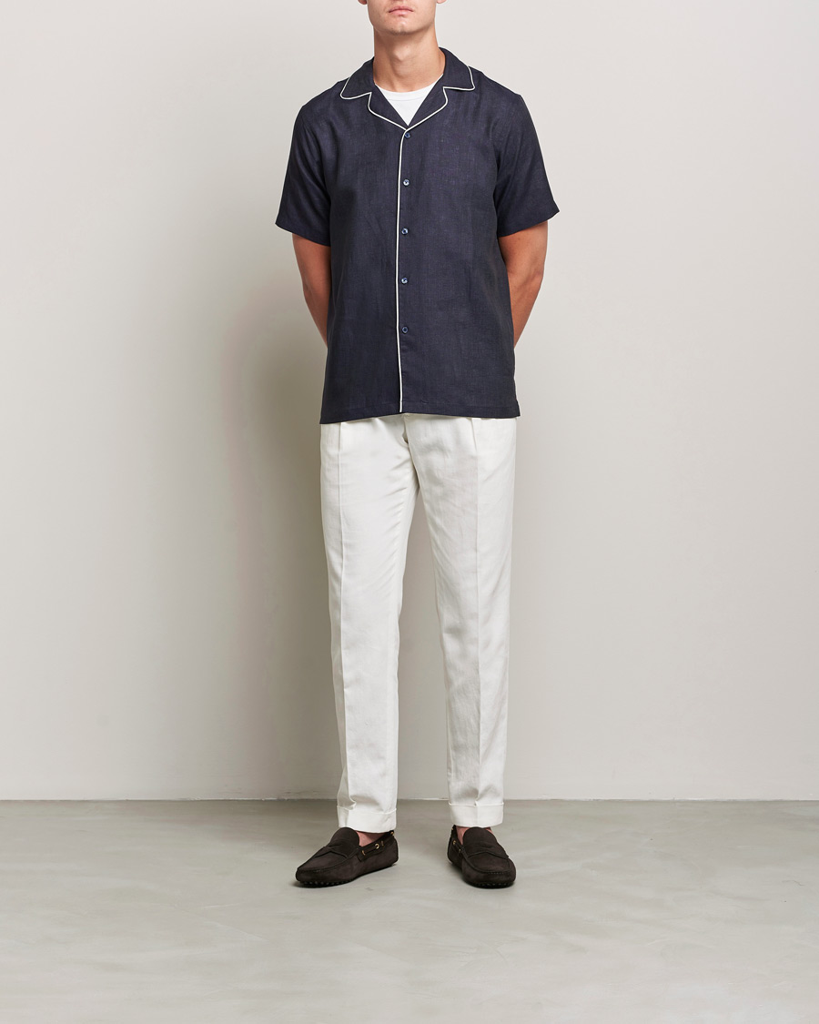 Mies | Best of British | Orlebar Brown | Hibbert Short Sleeve Linen Shirt Navy