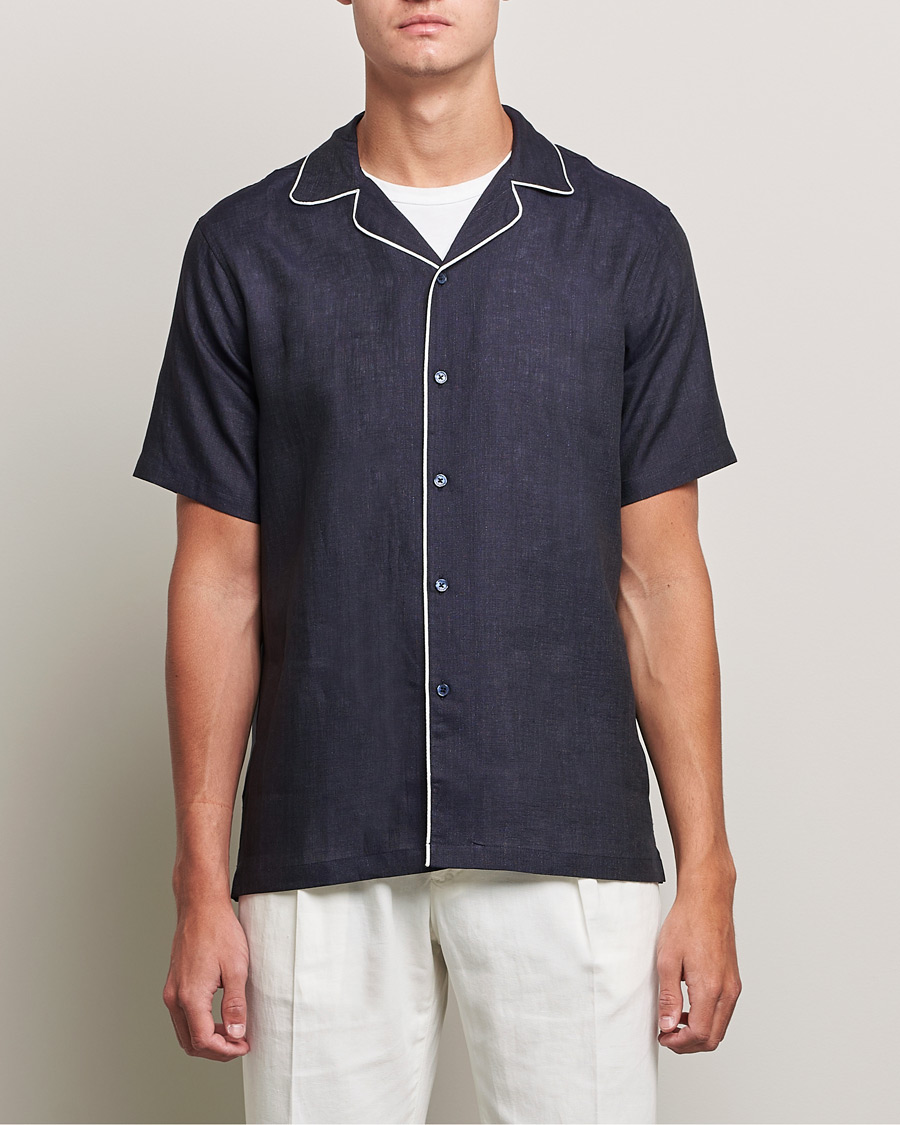 Mies | Kauluspaidat | Orlebar Brown | Hibbert Short Sleeve Linen Shirt Navy