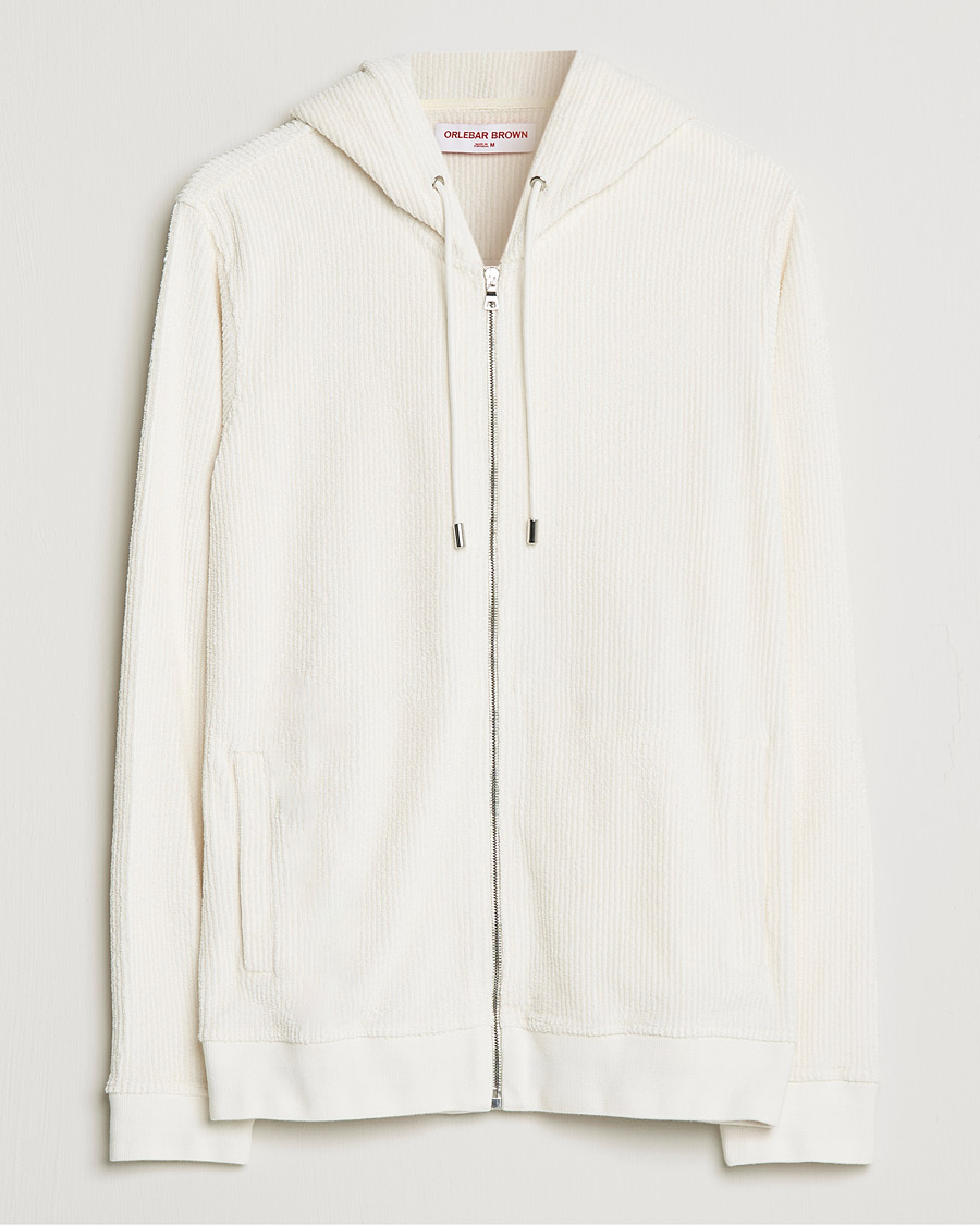 Mies | Puserot | Orlebar Brown | Matthers DN Towelling Racked Zip Hood White Sand