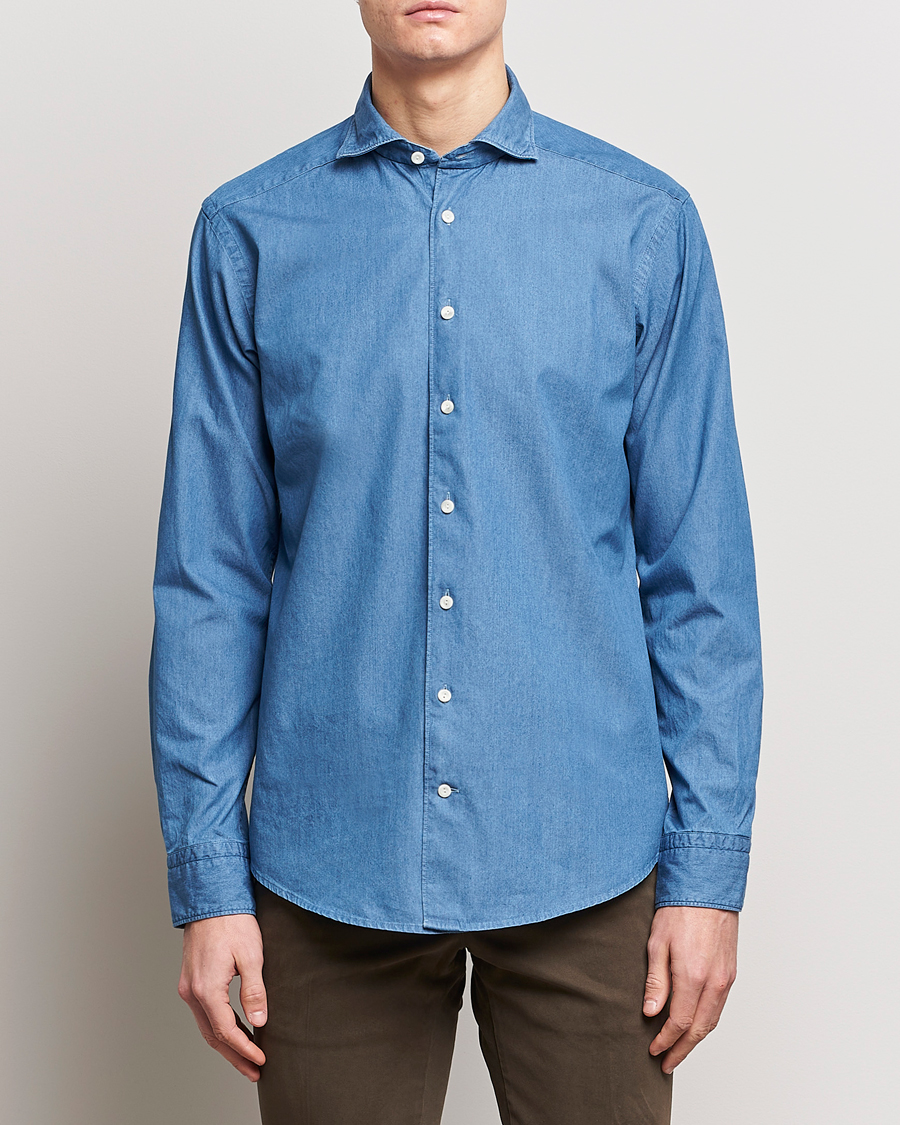 Mies | Farkkupaidat | Eton | Lightweight Casual Fit Denim Shirt Blue