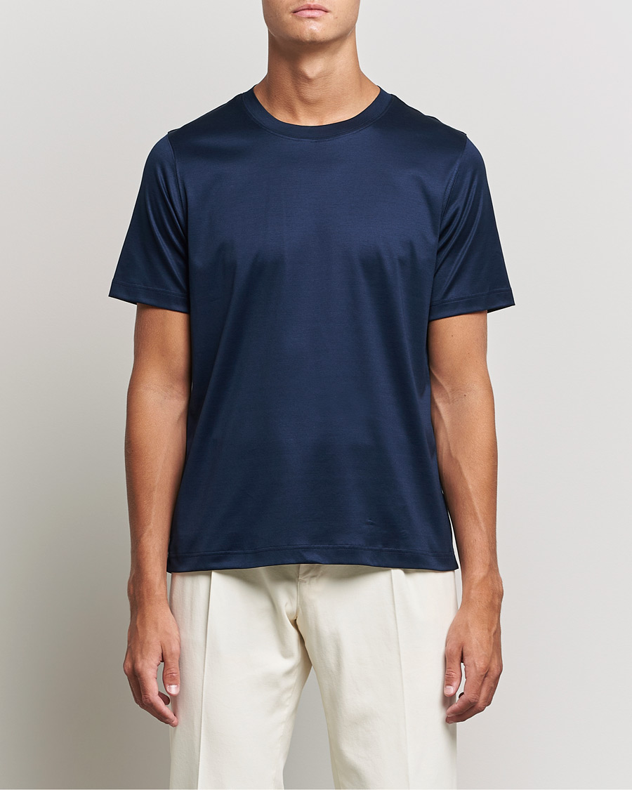 Mies | T-paidat | Eton | Filo Di Scozia Cotton T-Shirt Navy