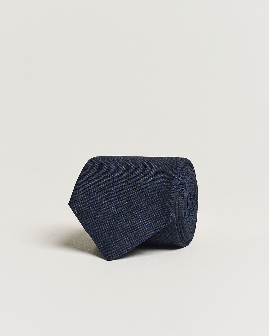Mies | Amanda Christensen Hopsack Linen 8cm Tie Navy | Amanda Christensen | Hopsack Linen 8cm Tie Navy