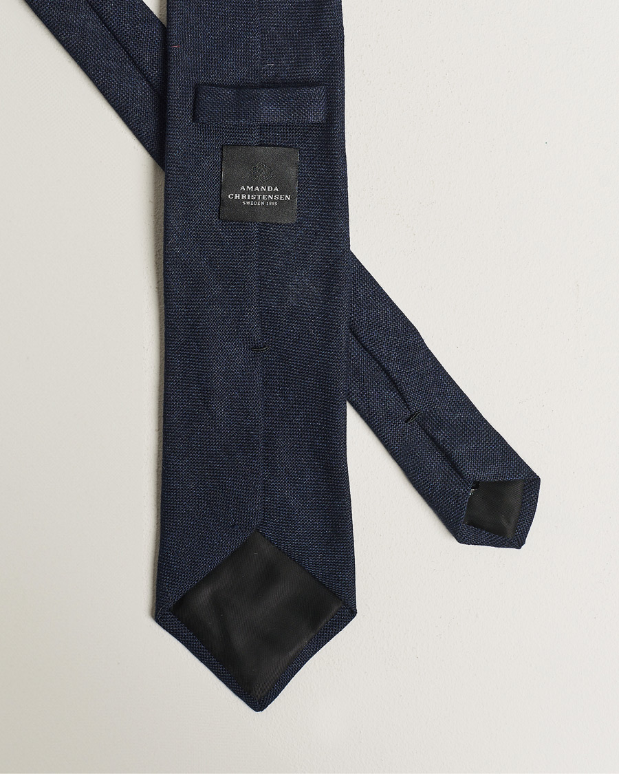 Mies | Amanda Christensen Hopsack Linen 8cm Tie Navy | Amanda Christensen | Hopsack Linen 8cm Tie Navy