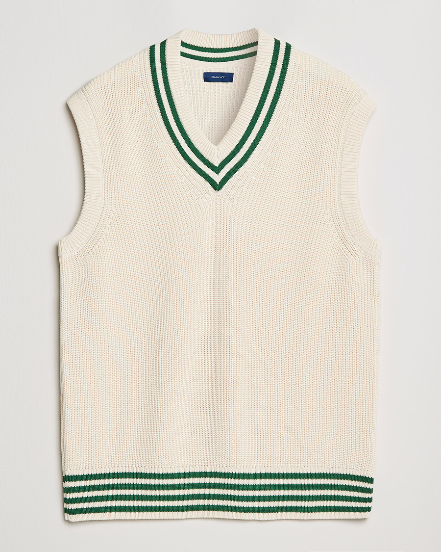 Mies | Puserot | GANT | Ribbed Cricket Knitted Slipover Creme