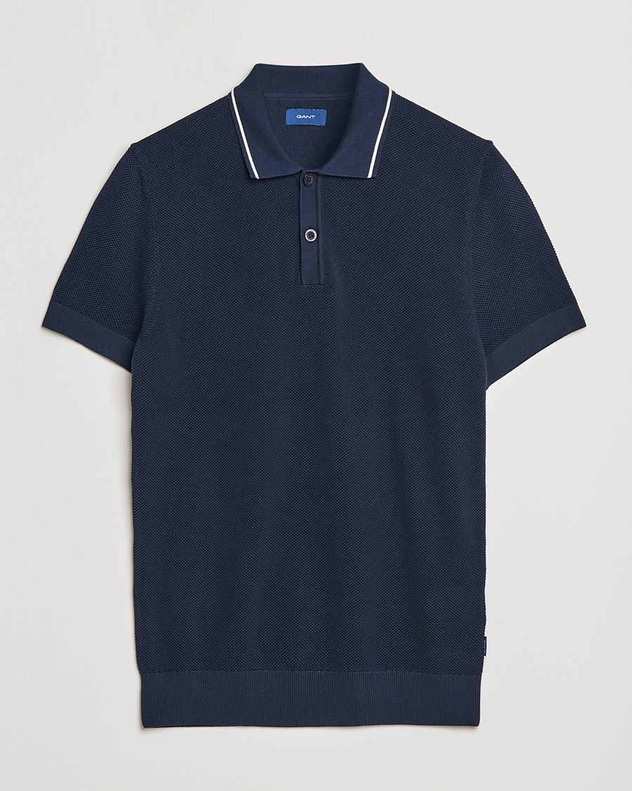 Miehet |  | GANT | Textured Knitted Polo Evening Blue