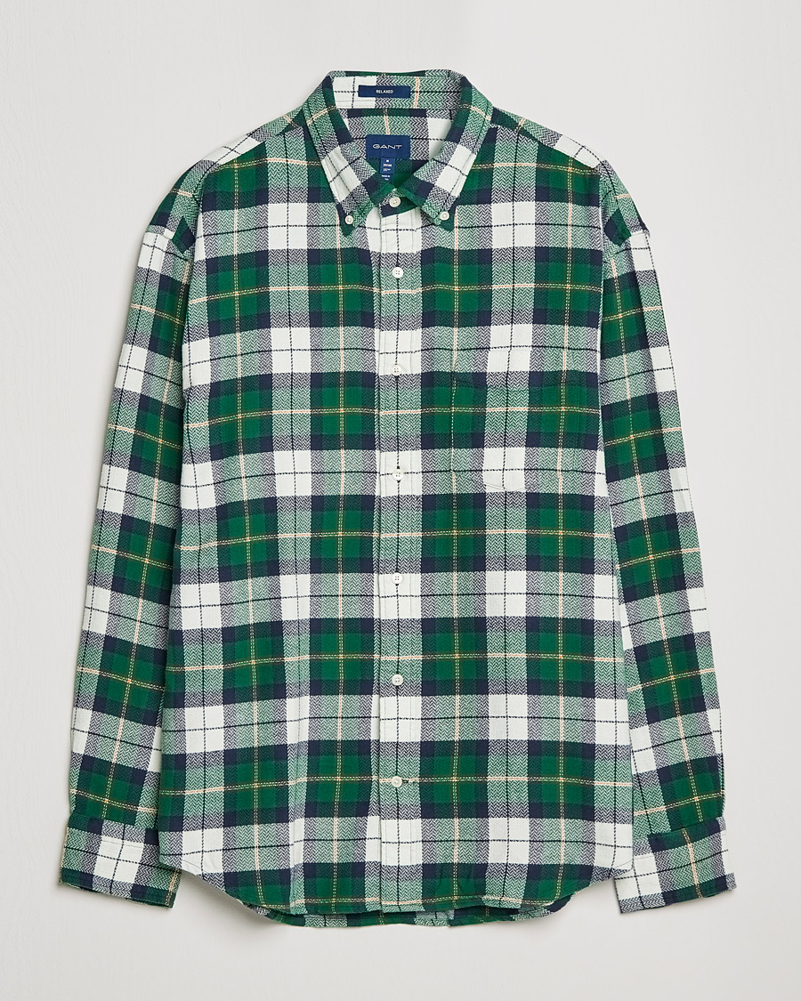Mies | Kauluspaidat | GANT | Relaxed Textured Checked Shirt Forest Green