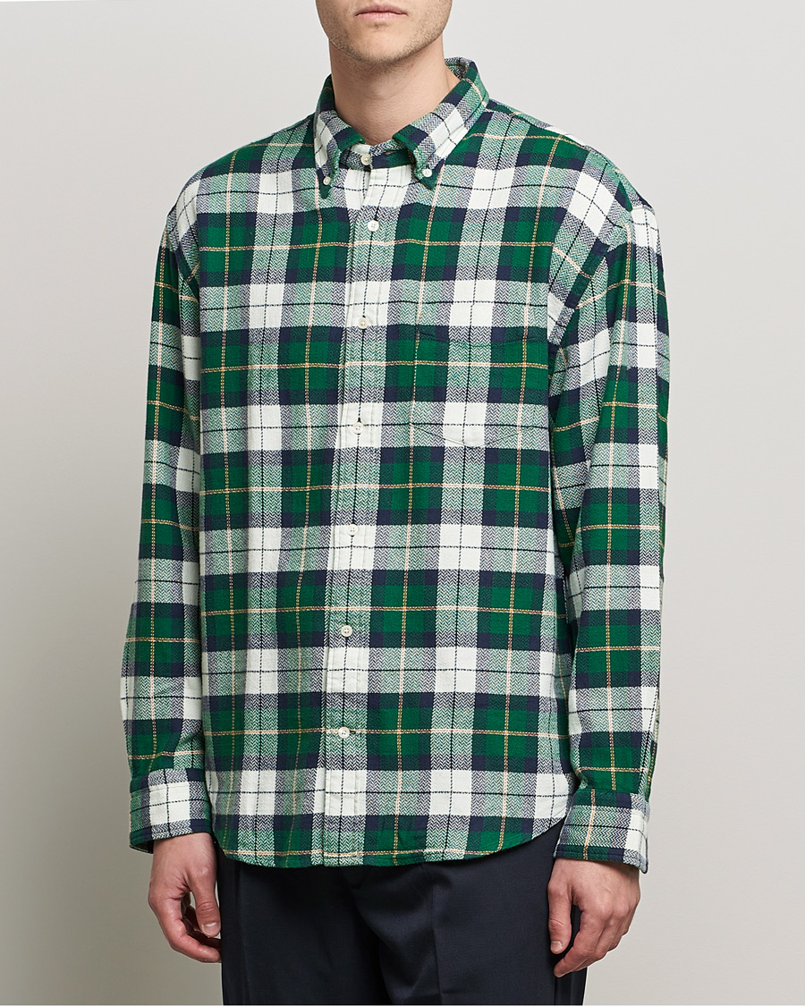 Mies | Rennot paidat | GANT | Relaxed Textured Checked Shirt Forest Green