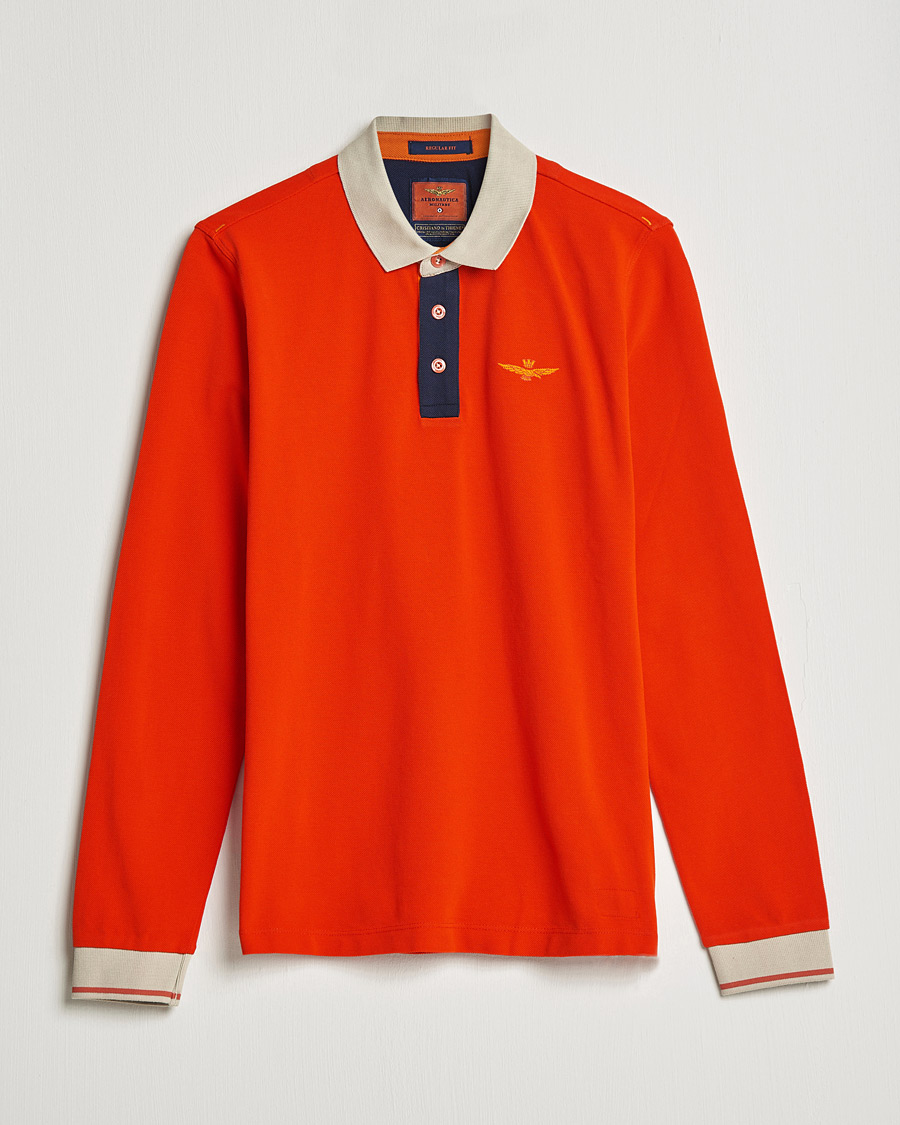 Mies | Puserot | Aeronautica Militare | Long Sleeve Collor Polo Arancio Scuro
