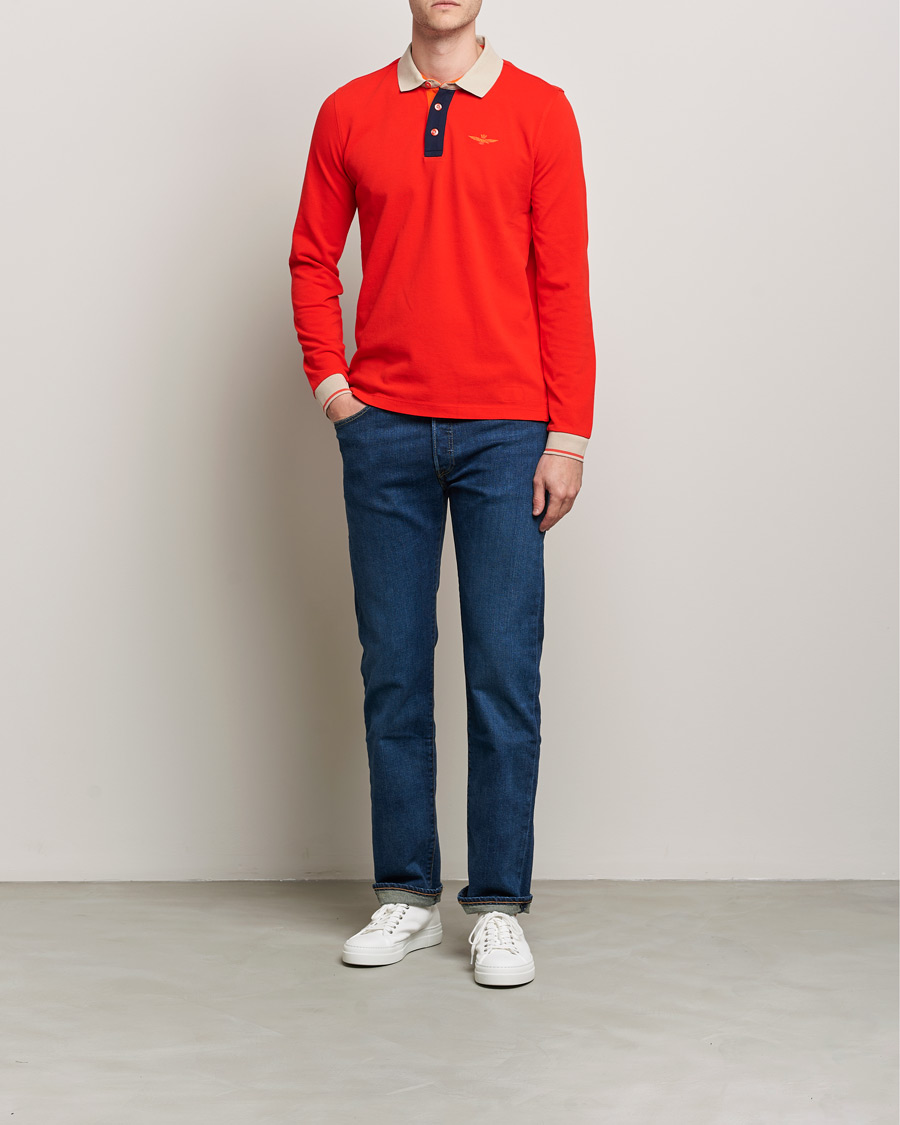Mies | Puserot | Aeronautica Militare | Long Sleeve Collor Polo Arancio Scuro