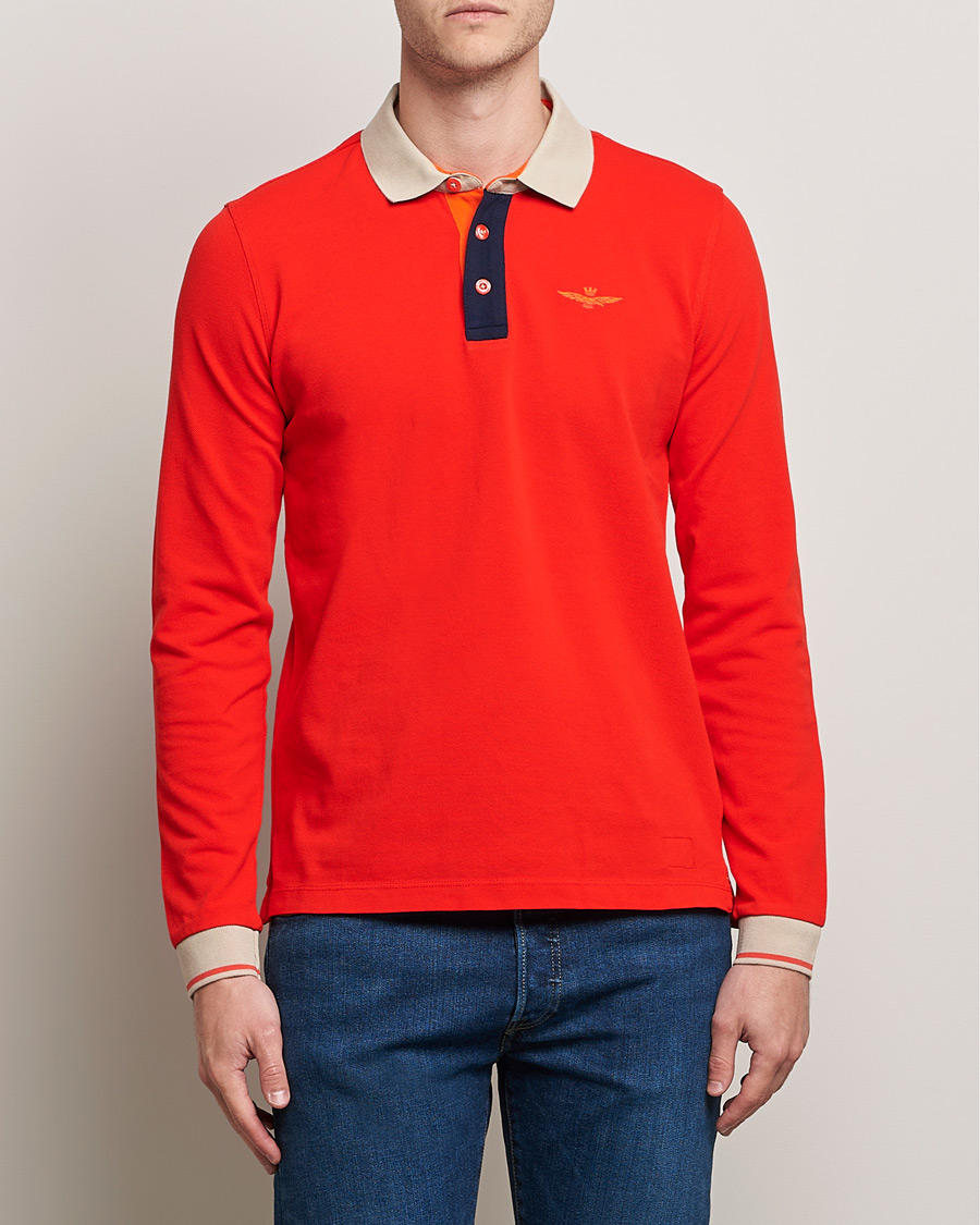 Mies | Puserot | Aeronautica Militare | Long Sleeve Collor Polo Arancio Scuro