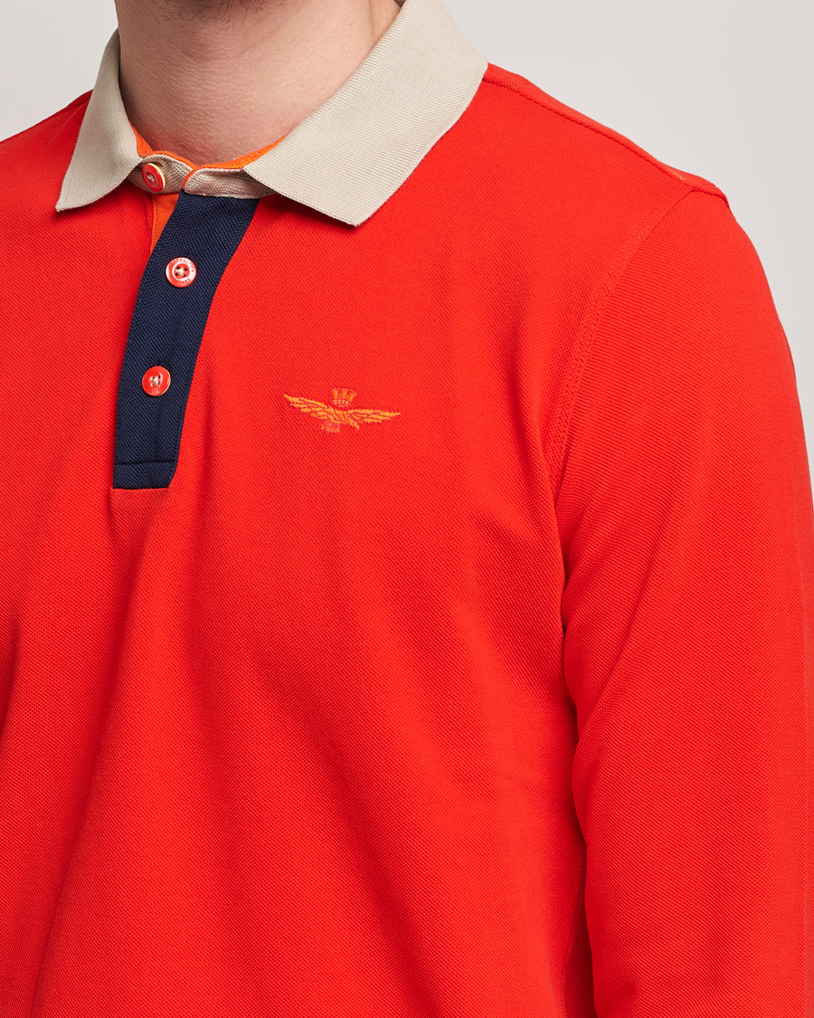Mies | Puserot | Aeronautica Militare | Long Sleeve Collor Polo Arancio Scuro