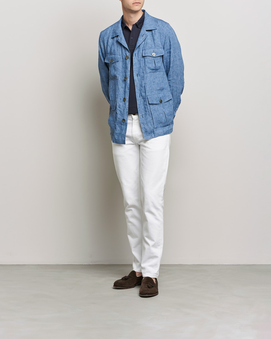 Mies | Kauluspaidat | Oscar Jacobson | Safari Linen Shirt Jacket Smog Blue