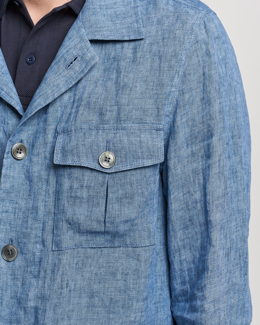 Mies | Kauluspaidat | Oscar Jacobson | Safari Linen Shirt Jacket Smog Blue
