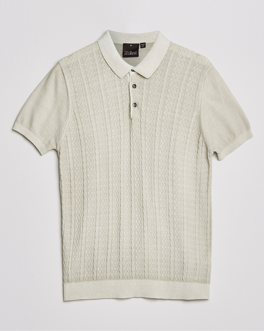 Mies | Pikeet | Oscar Jacobson | Bard Knitted Cotton Crepe Polo Creme