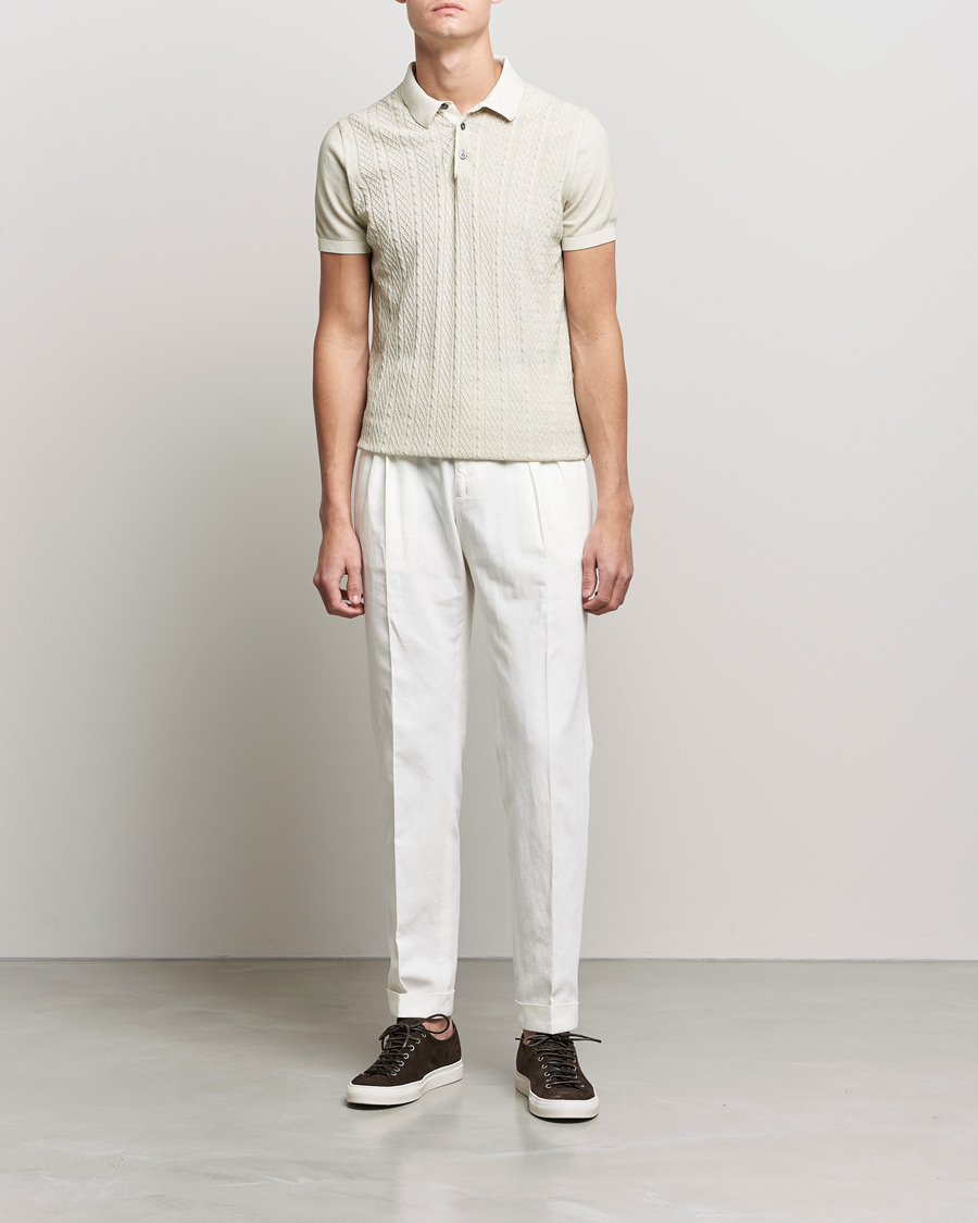 Mies | Pikeet | Oscar Jacobson | Bard Knitted Cotton Crepe Polo Creme