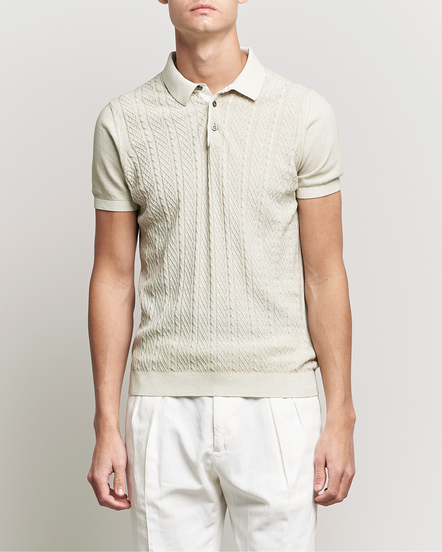 Mies | Pikeet | Oscar Jacobson | Bard Knitted Cotton Crepe Polo Creme