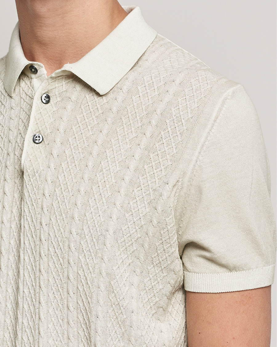 Mies | Pikeet | Oscar Jacobson | Bard Knitted Cotton Crepe Polo Creme