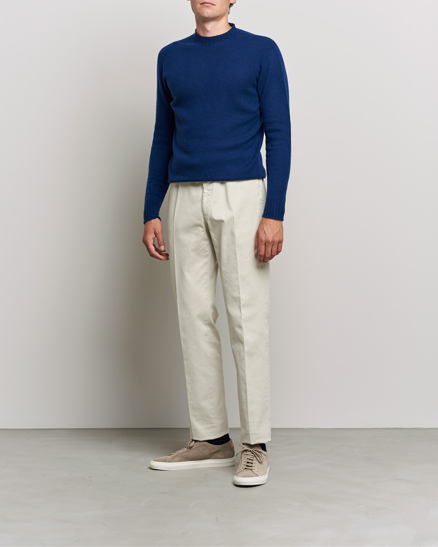 Mies | O-aukkoiset neulepuserot | Altea | Wool/Cashmere Crew Neck Sweater Open Blue
