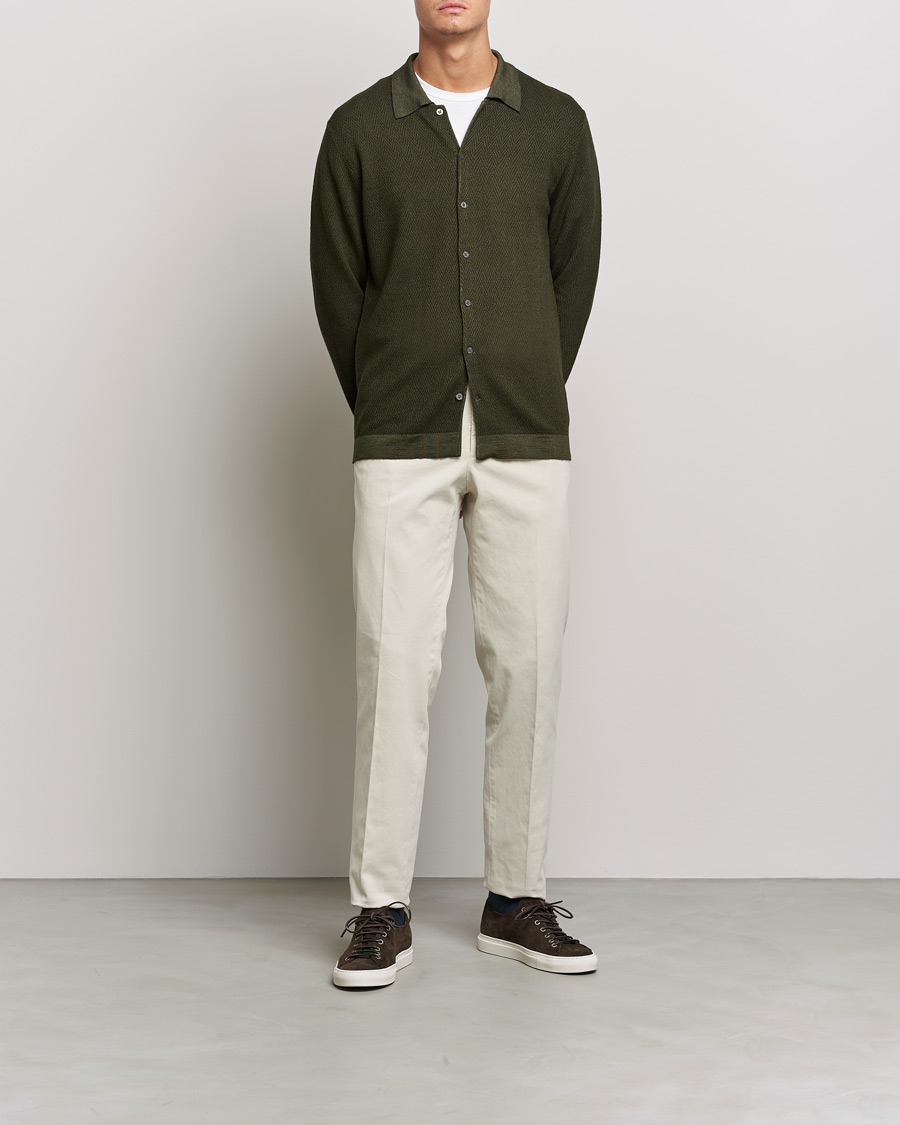 Mies | Puserot | Altea | Herringbone Wool Shirt Dark Green