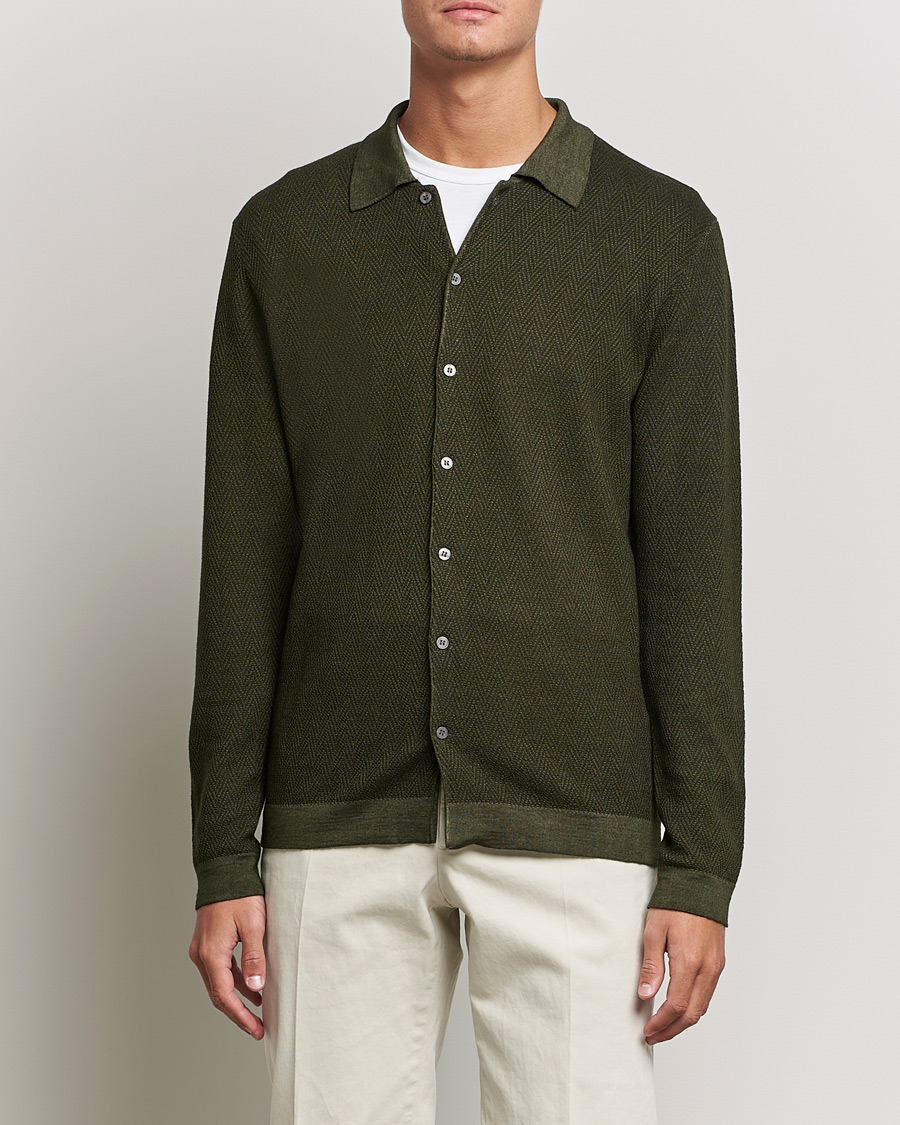 Mies | Neuletakit | Altea | Herringbone Wool Shirt Dark Green