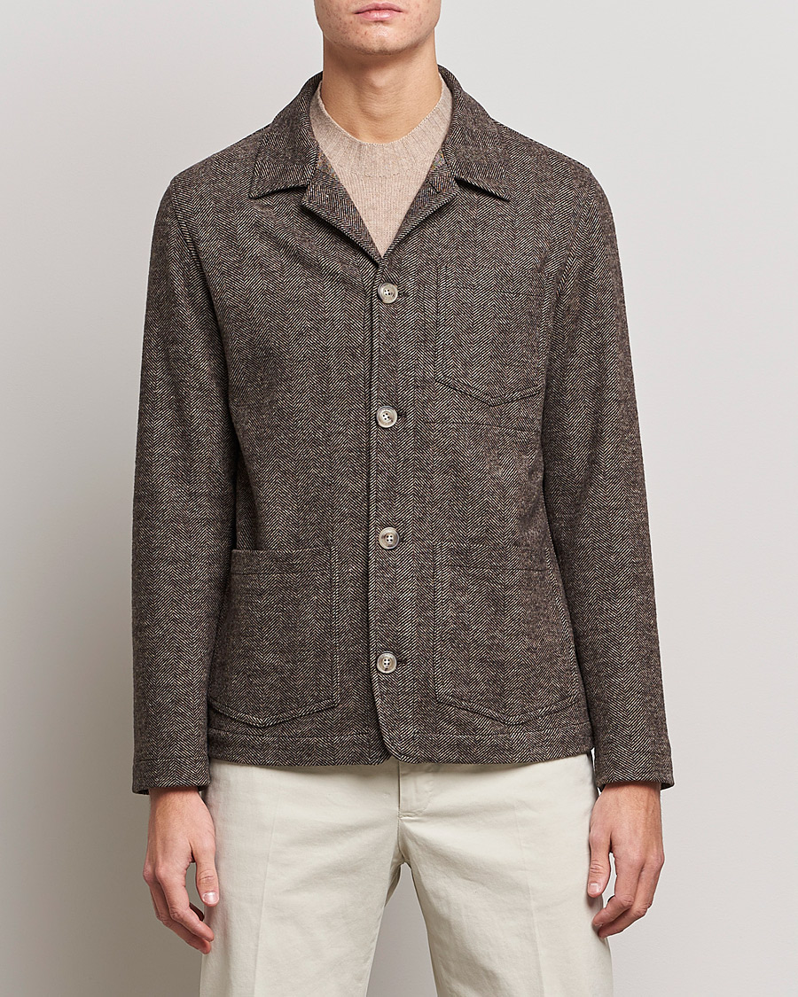 Mies | Takit | Altea | Herringbone Wool Chore Jacket Brown