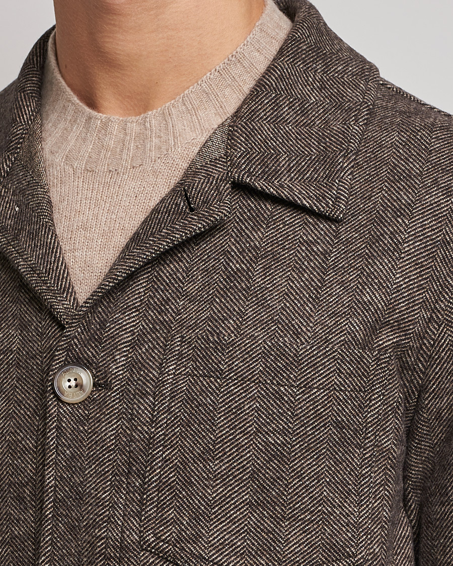 Mies | Takit | Altea | Herringbone Wool Chore Jacket Brown