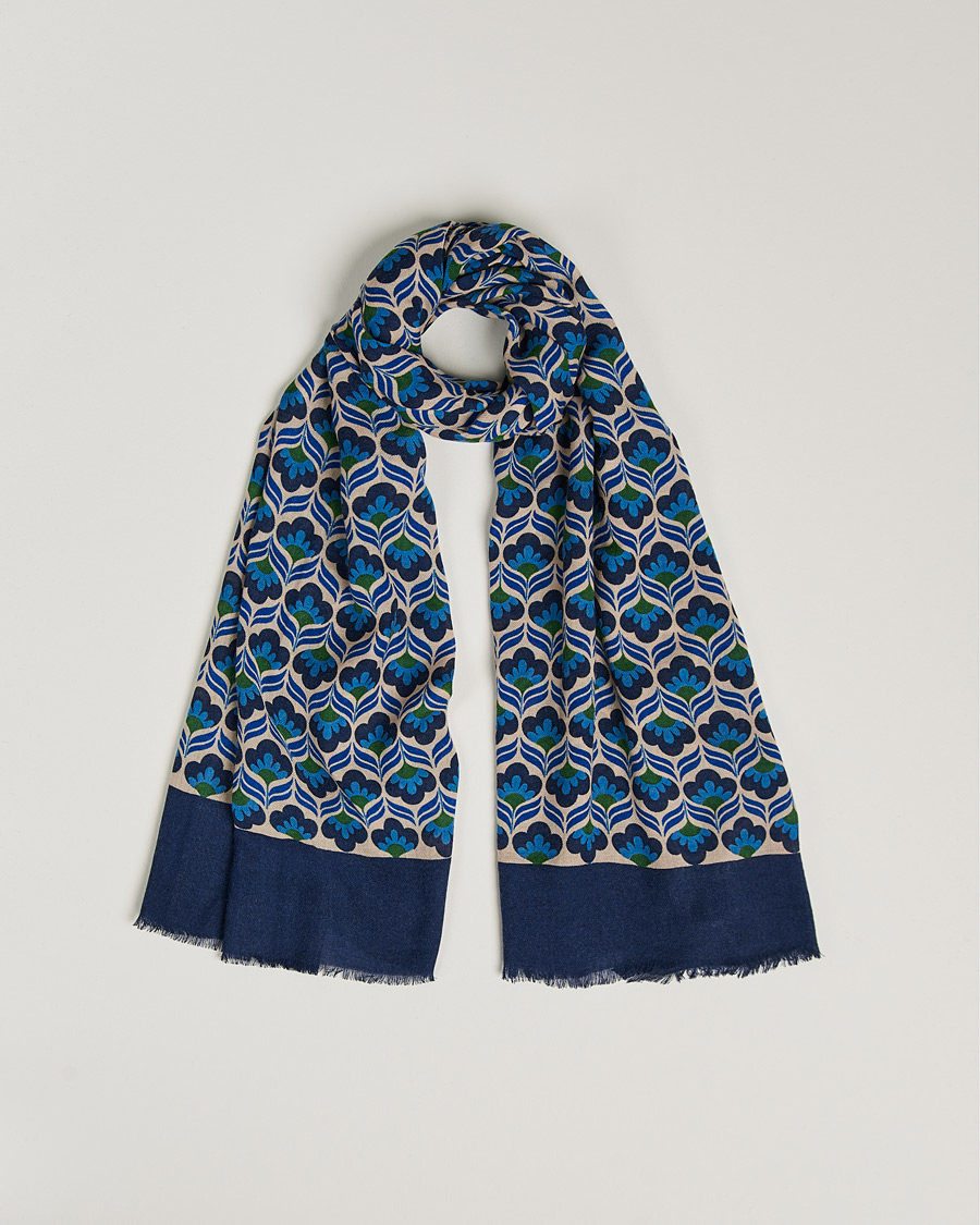 Mies | Altea Flower Print Wool Scarf Beige/Blue | Altea | Flower Print Wool Scarf Beige/Blue