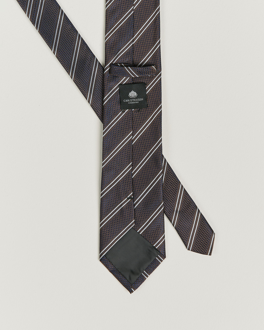 Mies | Solmiot | Amanda Christensen | Box Set Silk Striped Tie And Wool Pocket Square Brown