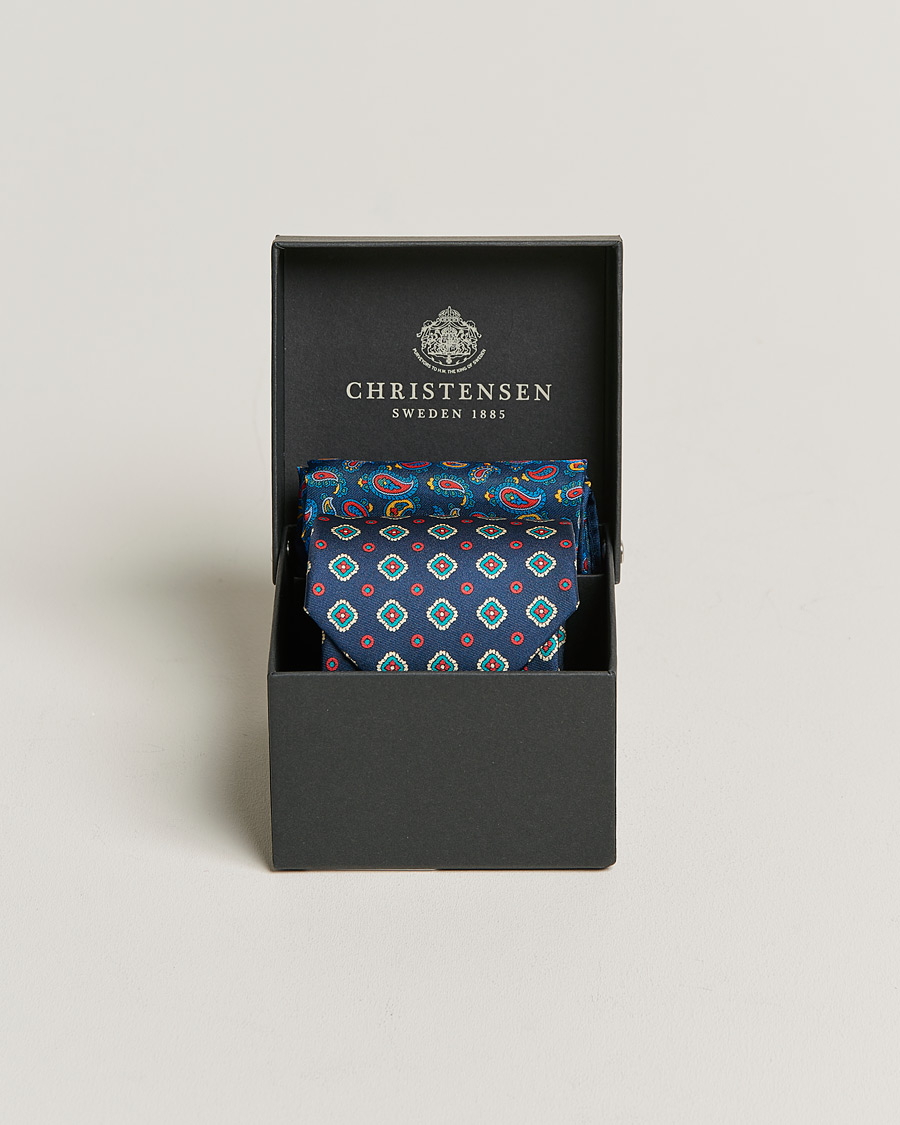 Mies | Amanda Christensen Box Set Silk 8cm Tie and Twill Pocket Square Navy | Amanda Christensen | Box Set Silk 8cm Tie and Twill Pocket Square Navy