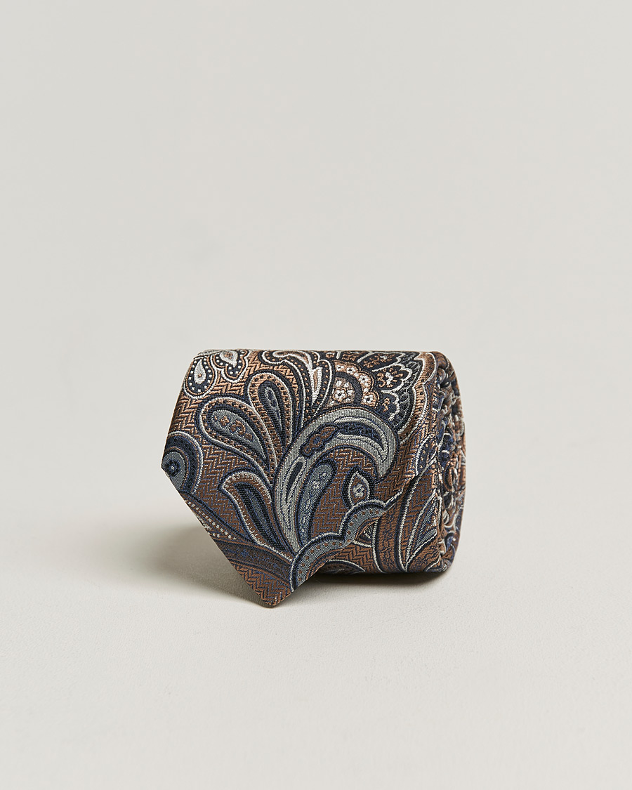 Mies | Amanda Christensen Silk Mulberry 8cm Large Paisley Tie Brown | Amanda Christensen | Silk Mulberry 8cm Large Paisley Tie Brown