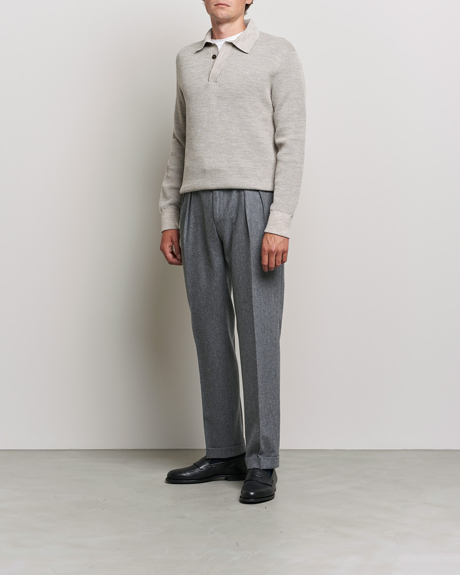 Mies | Kaulukselliset neuleet | Brioni | Waffle Wool Knitted Polo Light Grey