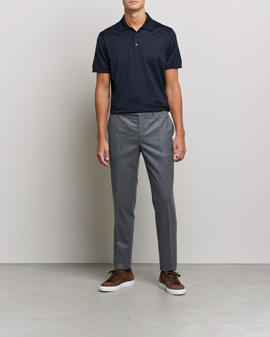 Mies | Pikeet | Brioni | Cotton/Silk Short Sleeve Polo Navy