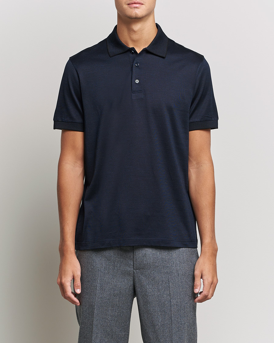 Mies | Pikeet | Brioni | Cotton/Silk Short Sleeve Polo Navy