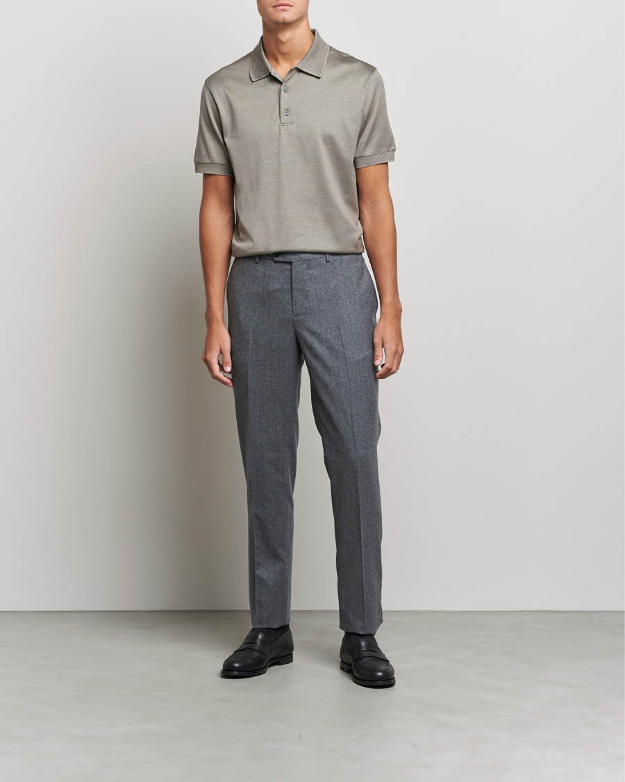 Mies | Pikeet | Brioni | Cotton/Silk Short Sleeve Polo Beige