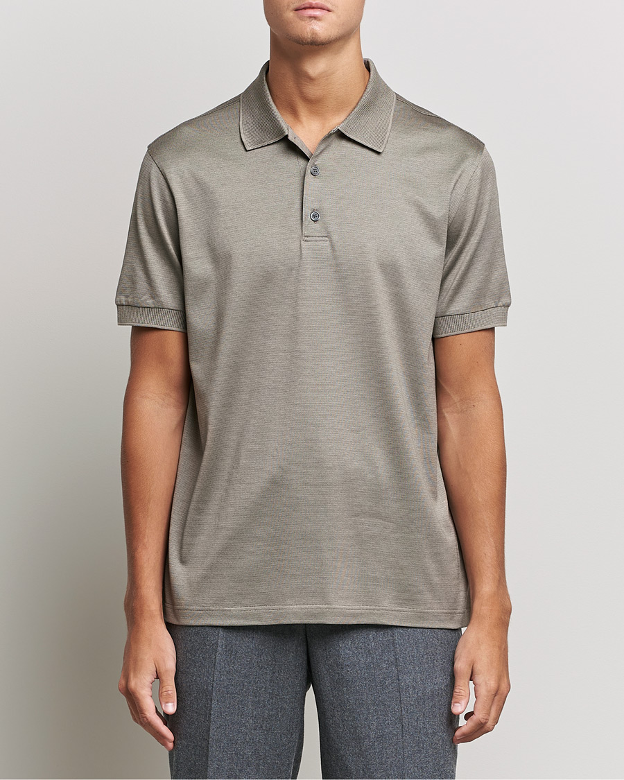 Mies | Pikeet | Brioni | Cotton/Silk Short Sleeve Polo Beige