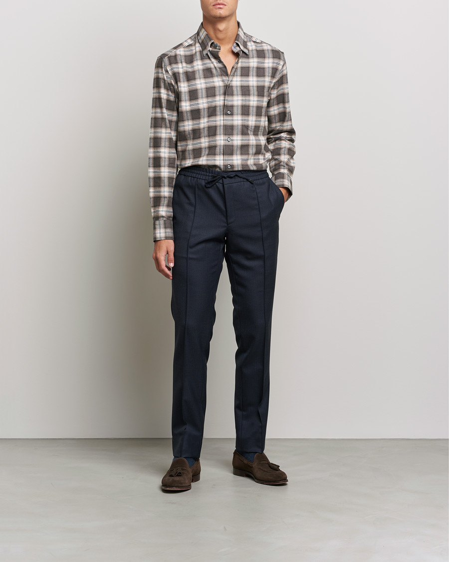 Mies | Kauluspaidat | Brioni | Check Flannel Shirt Beige