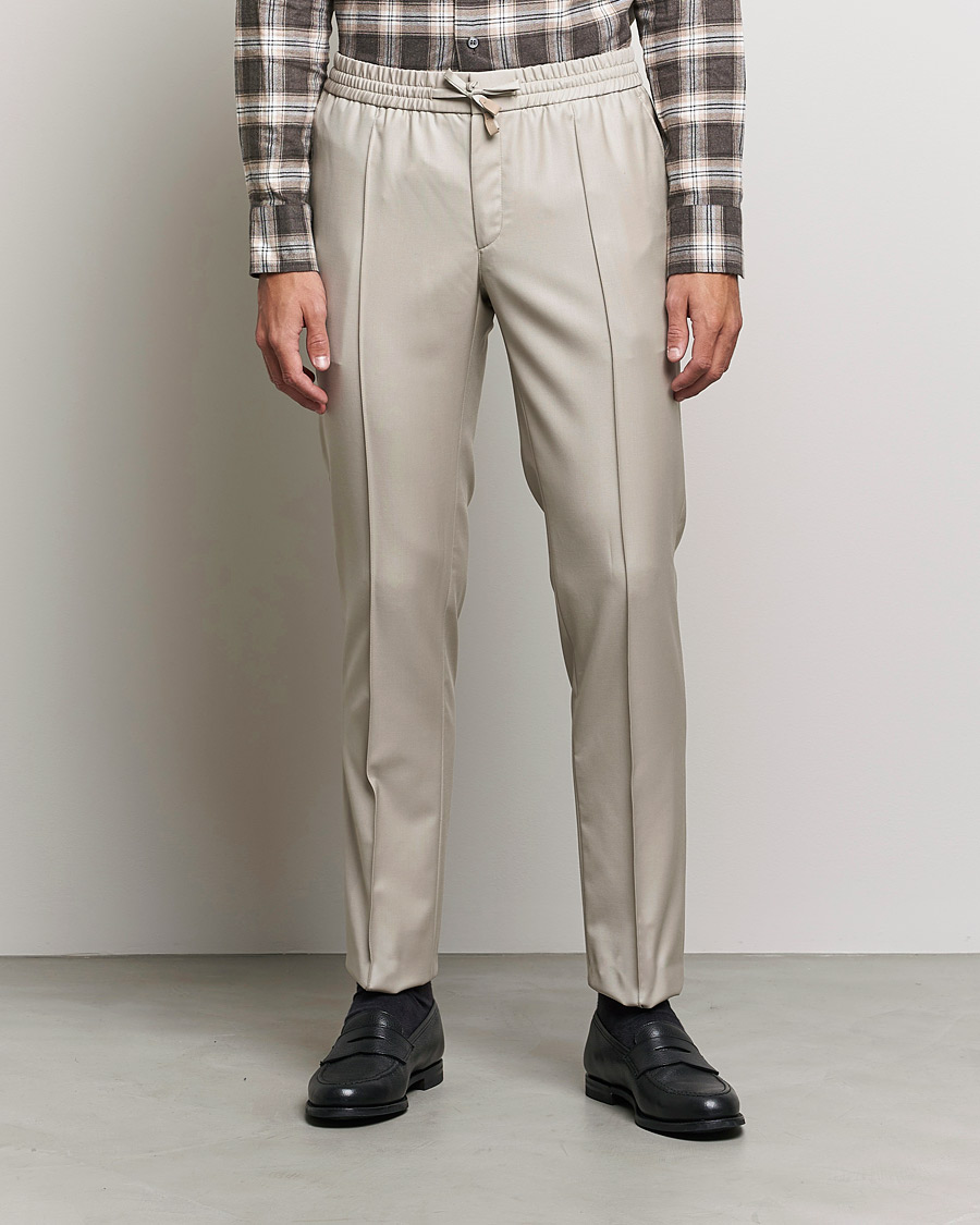 Mies | Housut | Brioni | Wool/Cashmere Drawstring Trousers Beige