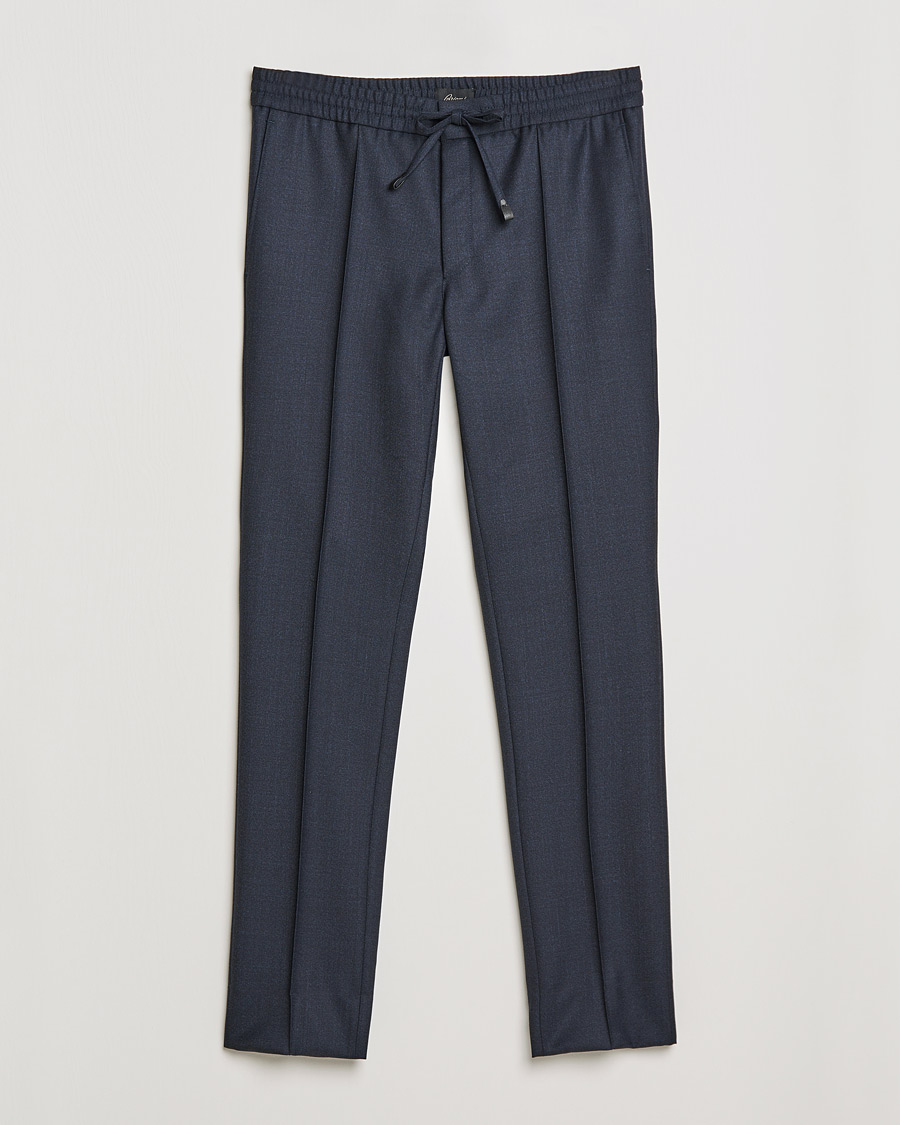 Mies | Housut | Brioni | Sharkskin Wool Drawstring Trousers Navy