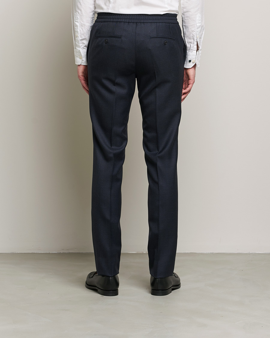 Mies | Housut | Brioni | Sharkskin Wool Drawstring Trousers Navy