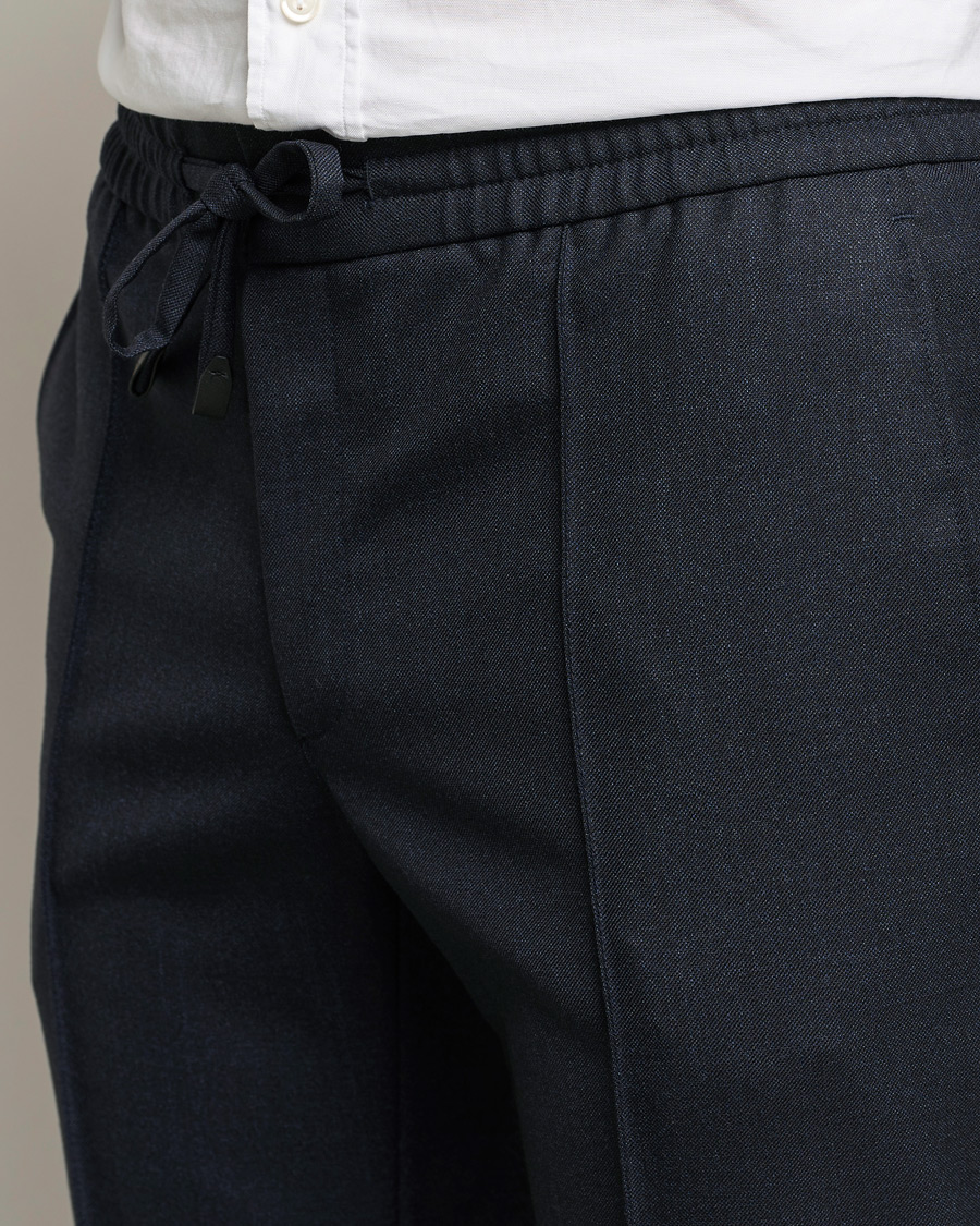 Mies | Housut | Brioni | Sharkskin Wool Drawstring Trousers Navy